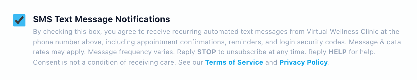 SMS consent checkbox checked by the patient